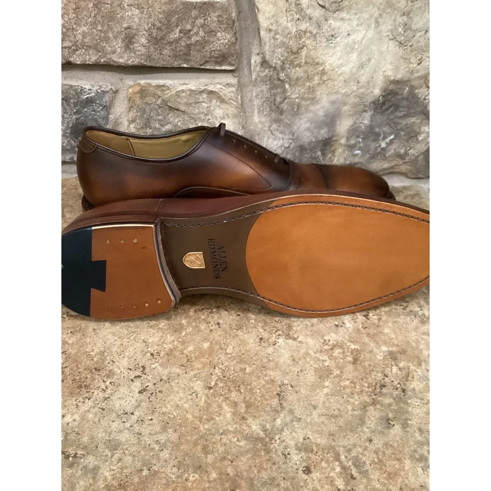 Allen Edmonds Reserve Manhattan Coffee Brown Leather Cap Toe Oxford Shoes 12 New